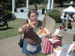 customer "eating" pizza